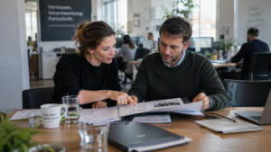 Struktur im Unternehmen Mitarbeiter arbeiten vertrauensvoll zusammen